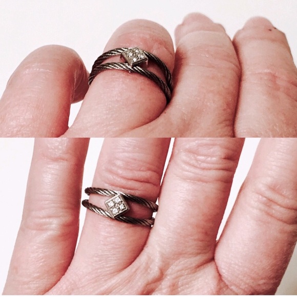 Charriol 18k White Gold Steel Cable Diamond Ring - Picture 6 of 8